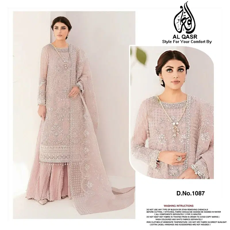 1087 AL-Qasr Georgette Embroidery Pakistani Kurti With Bottom Dupatta Wholesale In India